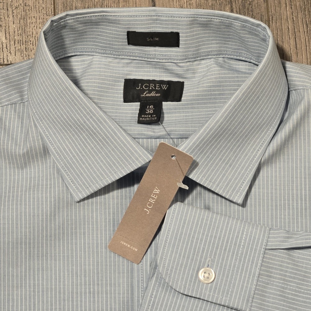 J. Crew Ludlow Dress Shirt Mens 16 Slim Fit Blue White Stripe Button Down NWT